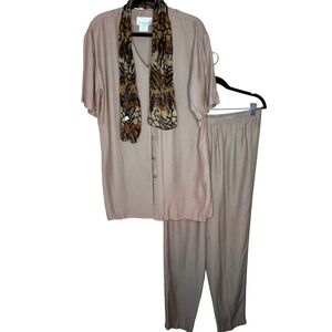 Pride & Joy Pant Set‎ Short Sleeve Button Up Top Scarf Vintage Size 16 Union USA